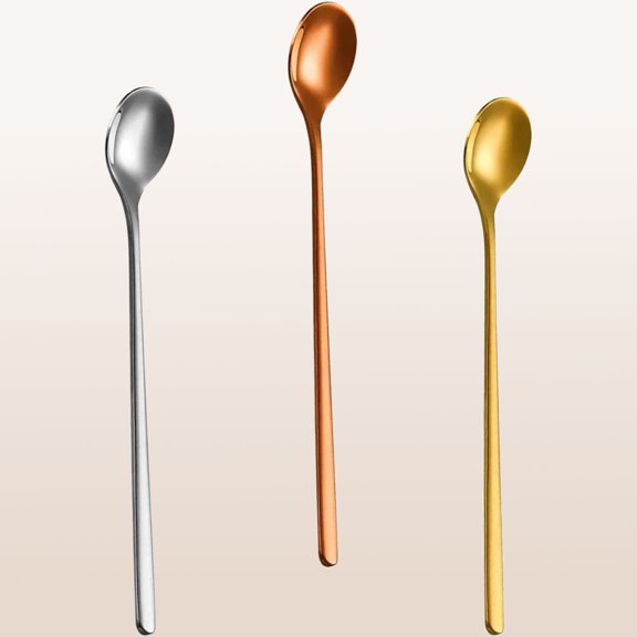 3 Color 6.7-Inch Coffee Spoon Set, Long Handle metal Stirring Spoons Teaspoon, Gold Silver Stainless Steel Small Teaspoons, for Cocktails, Iced Tea, Milkshakes, Smoothies, Ice Cream.