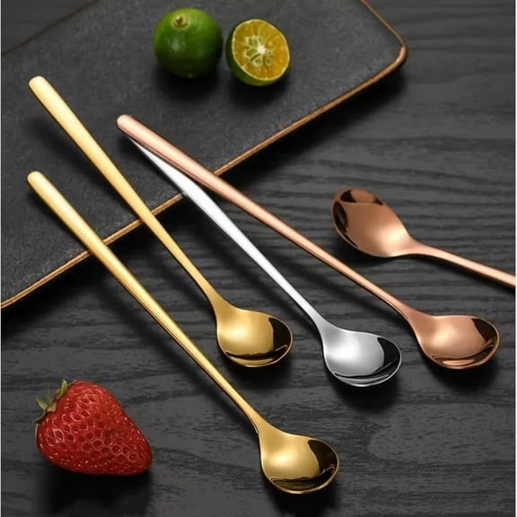 3 Color 6.7-Inch Coffee Spoon Set, Long Handle metal Stirring Spoons Teaspoon, Gold Silver Stainless Steel Small Teaspoons, for Cocktails, Iced Tea, Milkshakes, Smoothies, Ice Cream.