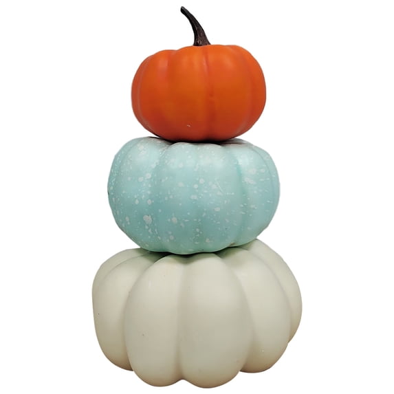 3-Color Artificial Stacked Pumpkin Tower, 7.48" Mini Faux Pumpkin Decoration, Paintable Harvest Pumpkin Ornament, Reusable Fall Tabletop Decor for Halloween Thanksgiving Farmhouse Home Party
