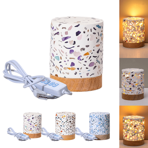 3-Color Dimmable Crystal Night Light, Handmade Amethyst & Agate Stone USB Dimming Table Lamp - Adjustable White/Warm/Natural Light for Bedroom, Nursery, Meditation Decor