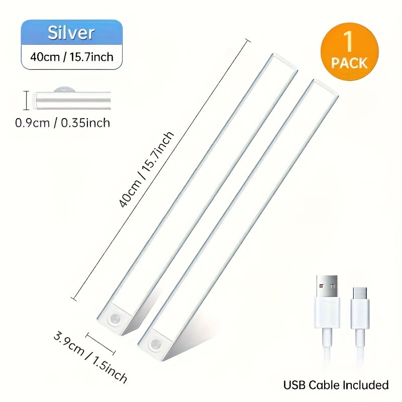 3-Color Dimmable Wireless Motion Sensor LED Under Cabinet Lights, USB Rechargeable Magnetic Strip Lighting for Kitchen Wardrobe Closet Stairs