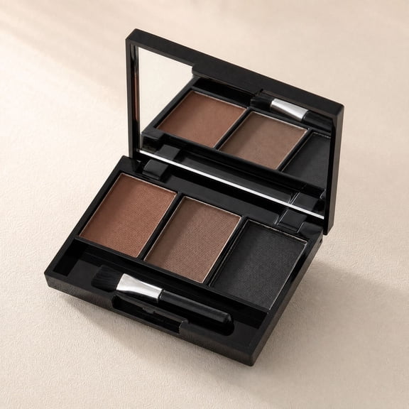 3 Color Eyebrow Powder Palette, Earth Tone Brow Makeup Kit with Mirror & Brush, 3.4g