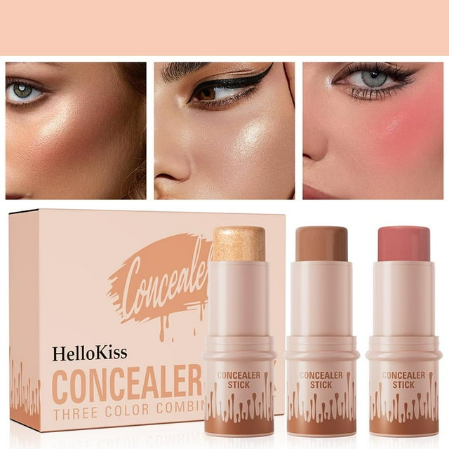 3-Color Highlighter Stick Set - Instant 3D Makeup Effect, Lightweight, Long-Lasting