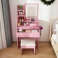 thumbnail image 1 of 3-Color LED Vanity Mirror with Stool, Pink Dressing Table for Bedroom, 2 Drawers & 5 Storage Cabinets (4 Open + 1 Hidden), Adjustable Lighting (Pink), 1 of 9