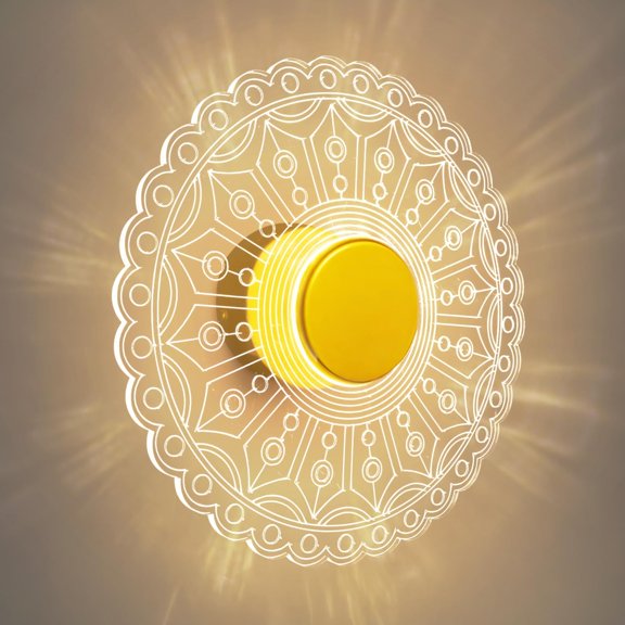 3 Color LED Wall & Ceiling Light, Round Acrylic Mandala Design Lamp - 9 Inch | Lumi Round Wall Light | For Home Decorative Light For Home, Bedroom, Hallway Light Fixture - 1 Piece
