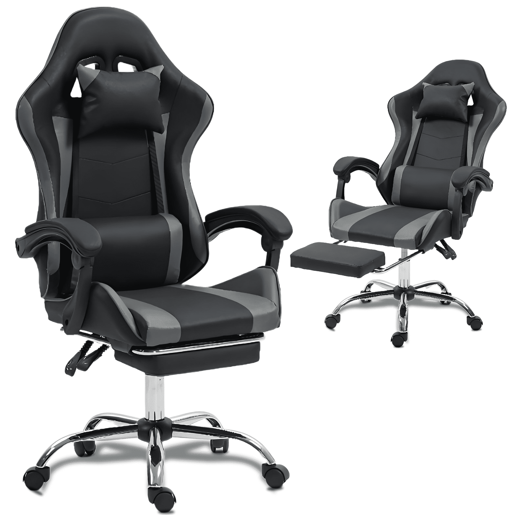 WENTUM Gaming Chair with Massage Lumbar Support Ergonomic Video Game Chair for Adults, Adjustable Headrest & Footrest, 90-135° Recline, 360° Swivel, Grey