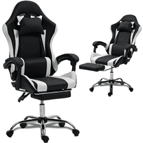 WENTUM Gaming Chair with Massage Lumbar Support Ergonomic Video Game Chair, Adjustable Headrest & Footrest, White