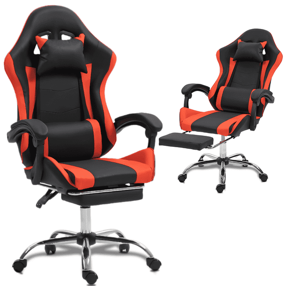 WENTUM Gaming Chair with Massage Lumbar Support - Ergonomic Video Game Chair for Adults, Adjustable Headrest & Footrest, 90-135° Recline, 360° Swivel, Red