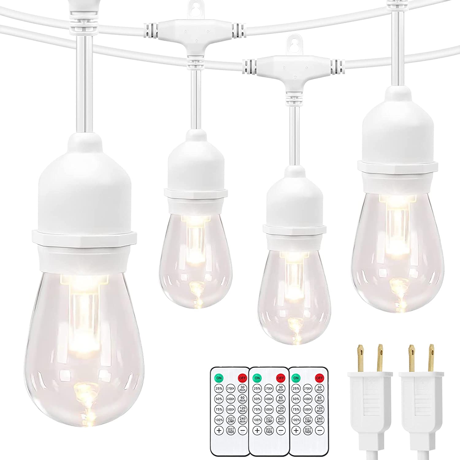 3 Color Outdoor Led Dimmable String Lights With Remotes, Plug In 96Ft