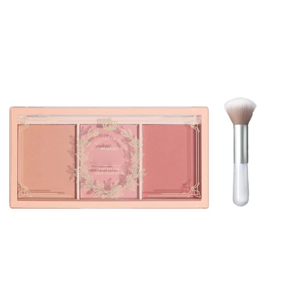 3-Color Powder Blush Palette with Brush, Natural Matte & Satin Finish, Buildable Pigment, Long Lasting Cheek Color, Multi-Use for Cheeks & Eyes