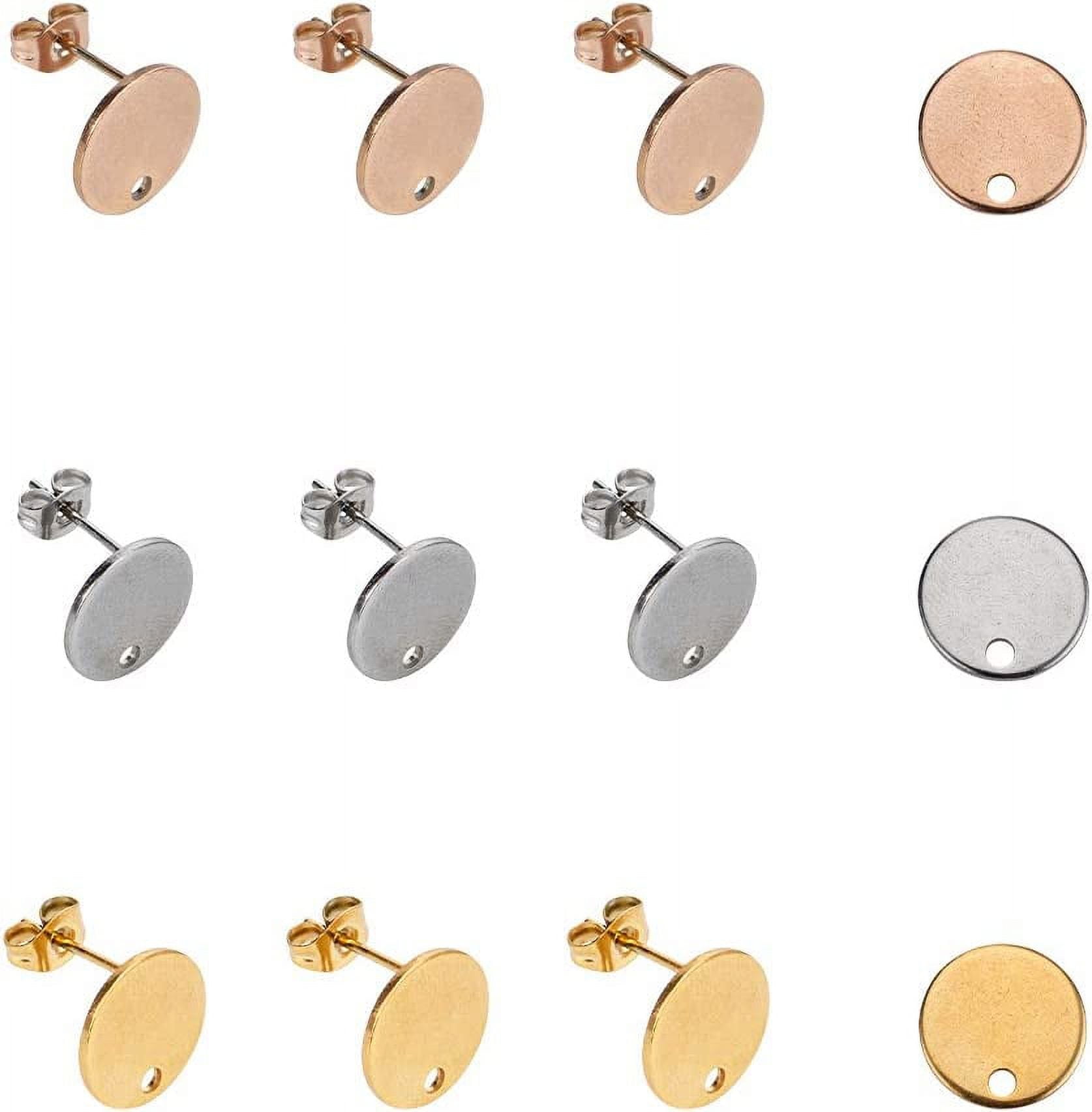 40pcs Rose Gold Stud Earring Findings with Ear Nuts Flat Round Stainless Steel Earrings with Loop Stud Earring with Flat Plate for Earring Jewelry