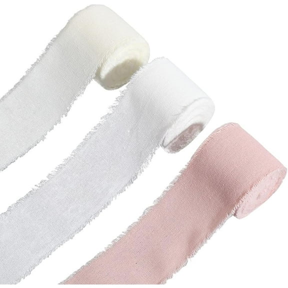 3 Colors 15 Yards x 1.5 Inch Cotton Fringe Ribbon Handmade Pastel Frayed Fabric Trim Ribbons for Gift Wrapping Wedding Invites Bridal Shower Florist Bouquets Christmas Holiday Decorations