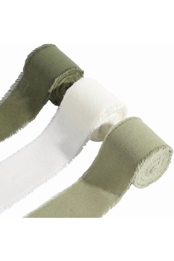 3 Colors 15 Yards x 1.5 Inch Cotton Ribbon Handmade Frayed Fringe Fabric Ribbons for Gift Wrapping Wedding Invites Bridal Shower Florist Bouquets Christmas Holiday Decorations Mixed Color