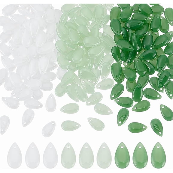3 Colors 180Pcs Teardrop Glass Beads 14mm Crystal Waterdrop Beads Charms Green Loose Spacer Beads for DIY Bracelets Earring Necklace Jewelry Making Hole:1.2mm