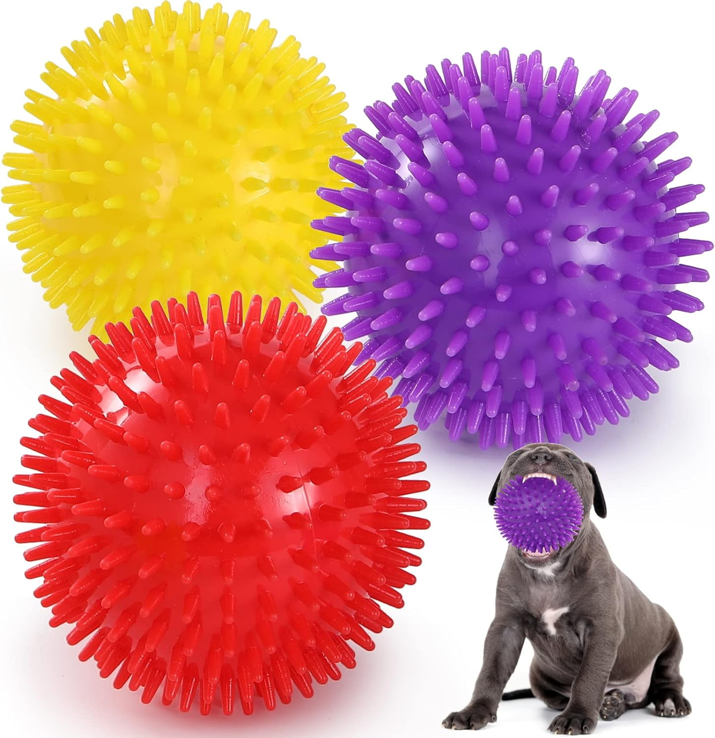 Tooth Ball Minzimin Heavy Duty Squeaky Dog Toy Balls 4.5” for Medium Large Dogs ...