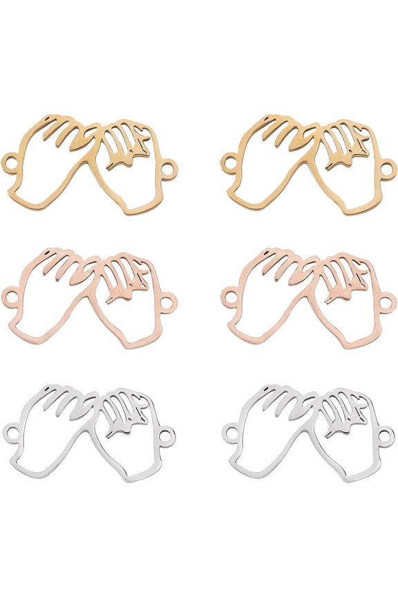 3 Colors 6pcs Textured Hand Links Stainless Steel Links 22.5mm Long Hollow Charm Connector Metal Charm Linking Pendant for DIY Jewelry Making