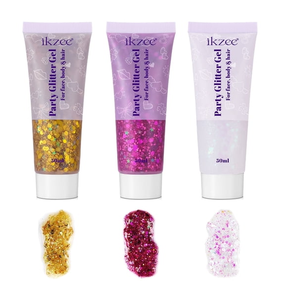 3 Colors Body Glitter Gel - Festival Face Glitter for Face, Body & Hair - Stay All Day, Large Tube 50ml