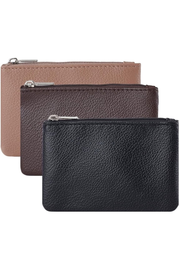 3 Colors Coin Purse Small Portable PU Leather for Women 4.7x3.3in Black Brown Tan Rhombus Zipper Pouches Zip Change Wallet Pocket Bag with Keychain Ladies Card Key Headset Lipstick