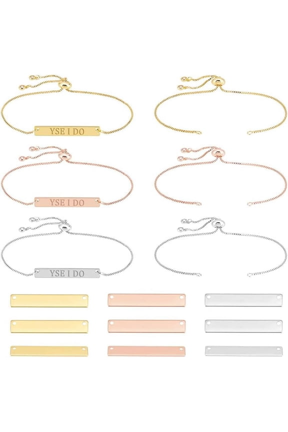3 Colors Engravable Bracelets DIY Kit Including Rectangle Engravable Blank Tags Connector Pendants 11.5~12cm Stainless Steel Slider Bracelet for Adults Bracelets Jewelry Making