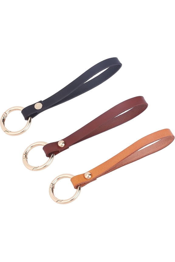 3 Colors Genuine Leather Wristlet Strap 5.5 Inch Leather Keychain Wrist Strap Purse Wrist Lanyard Replacement Keychain Hand Strap with Alloy Clasp for Short Clutch Bag Handbag Phone Case