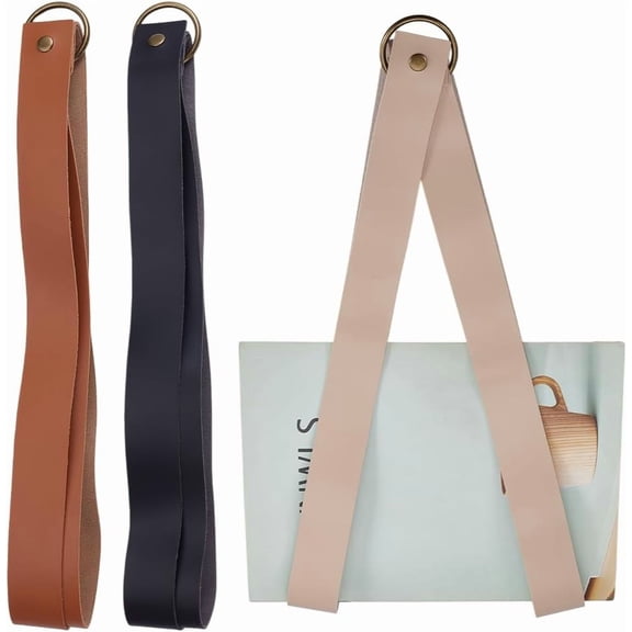 3 Colors Leather Hanging File Holder with clasp 37.4x1.5 Inch Leather Magazine Belts for Wall Hanging Rack File Holder Sling Style Newspaper Rack for Office Home Storage Decor for DIY
