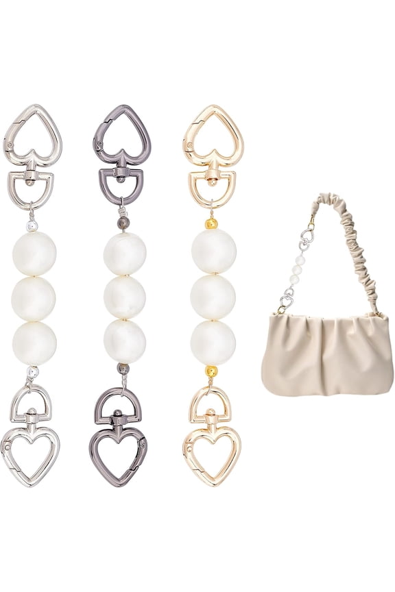3 Colors Purse Strap Extender Pearl Beaded Bag Short Chain Replacement Handbag 6.8 Purse Strap for DIY