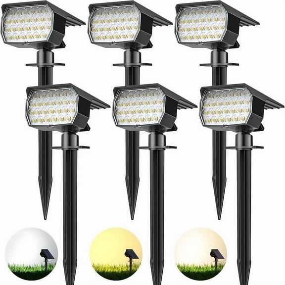 Solar Lights Outdoor, 6 pack 52 LEDs, 3 Colors 600LM,Solar Spotlights IP65 Waterproof Landscape Security Lights for Yard, Garden, Pathway