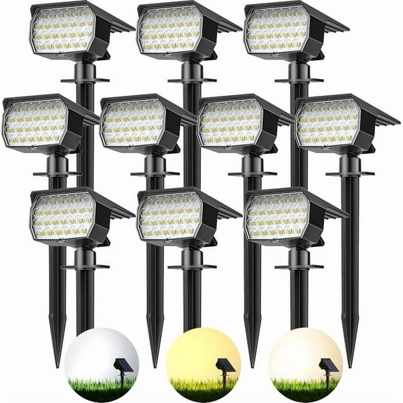 Solar Lights Outdoor, 10 pack 52 LEDs, 3 Colors 600LM,Solar Spotlights IP65 Waterproof Landscape Security Lights for Yard, Garden, Pathway