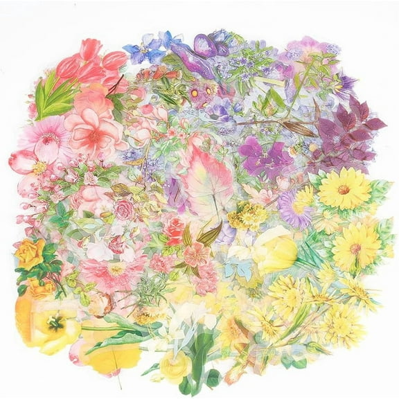 3 Colors Spring Summer Flower Stickers Self-Adhesive Stickers Decorations Waterproof Plastic Planner Stickers Journal Envelop Floral Plant Decals for Scrapbooking Projects Making DIY