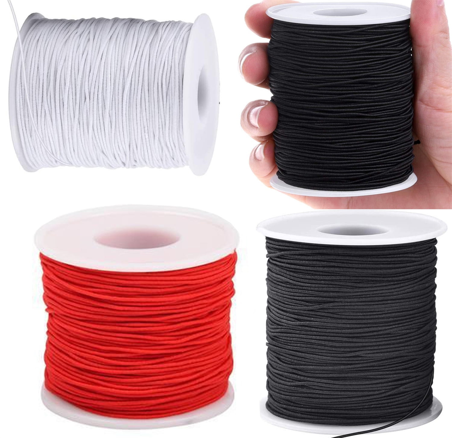 3 Colors Sturdy Stretchy String Cord,Bexikou 3 Rolls 1 mm 100m Sturdy Elastic String for Bracelets,Stretchy String Elastic Cord for Jewelry Making Necklace Beading Craft DIY (Black&Wihte&Red)