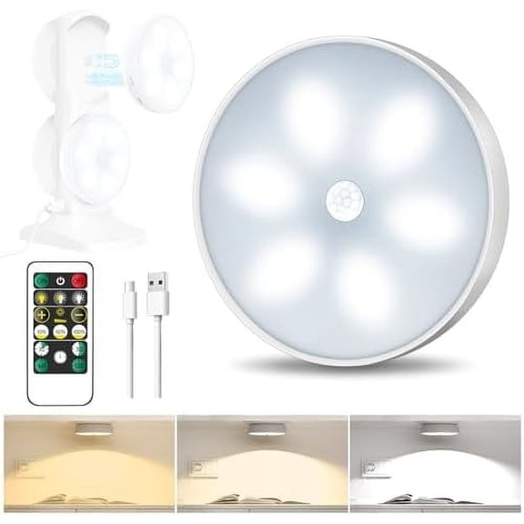 3 Colors Temperatures LED Closet Light Motion Sensor Step Light Compatible with Charging Station, USB Rechargeable Battery Operated Puck Light (1 Pack)
