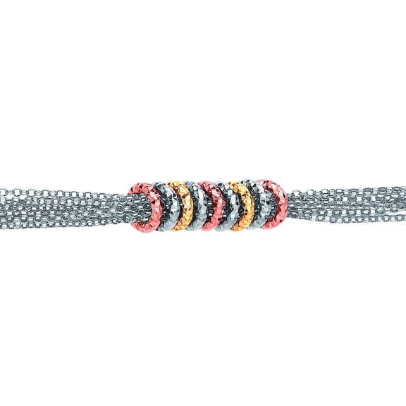 3-Colour Silver Jewelco London Multi Strand Donut Loops Charm Bracelet 10mm