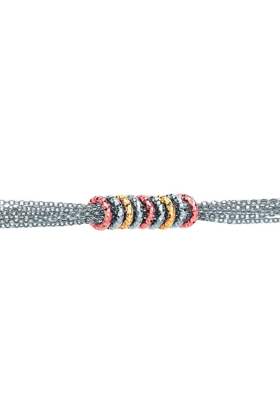 3-Colour Silver Jewelco London Multi Strand Donut Loops Charm Bracelet 10mm
