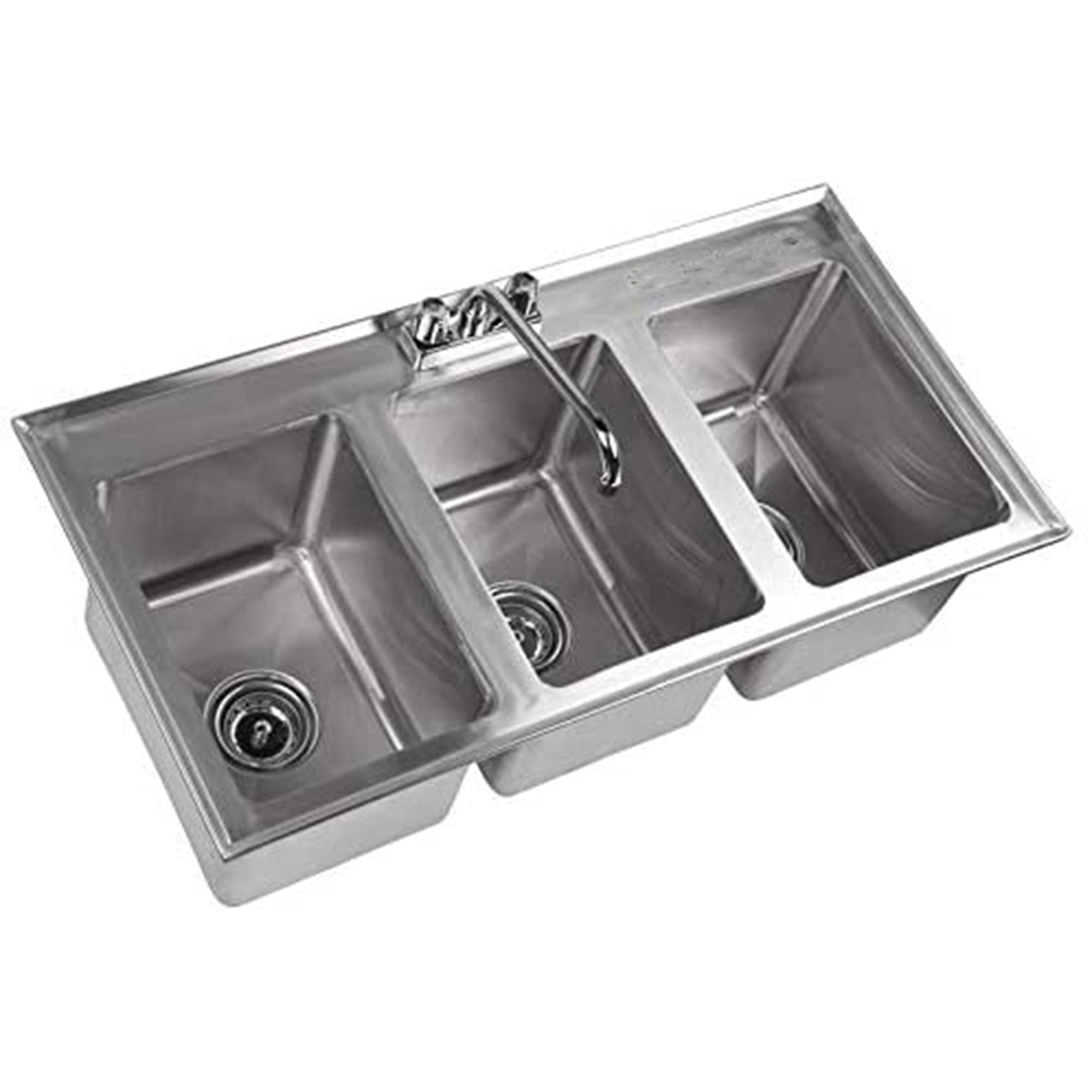 "3-Compartment 37""L x 19""W Stainless Steel Kitchen Drop-In Sink 10"" x 14"" x 10"" stainless steel 3 compartment drop-in sink!" - image 1 of 4