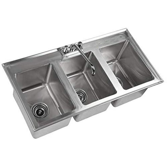 "3-Compartment 37""L x 19""W Stainless Steel Kitchen Drop-In Sink 10"" x 14"" x 10"" stainless steel 3 compartment drop-in sink!"