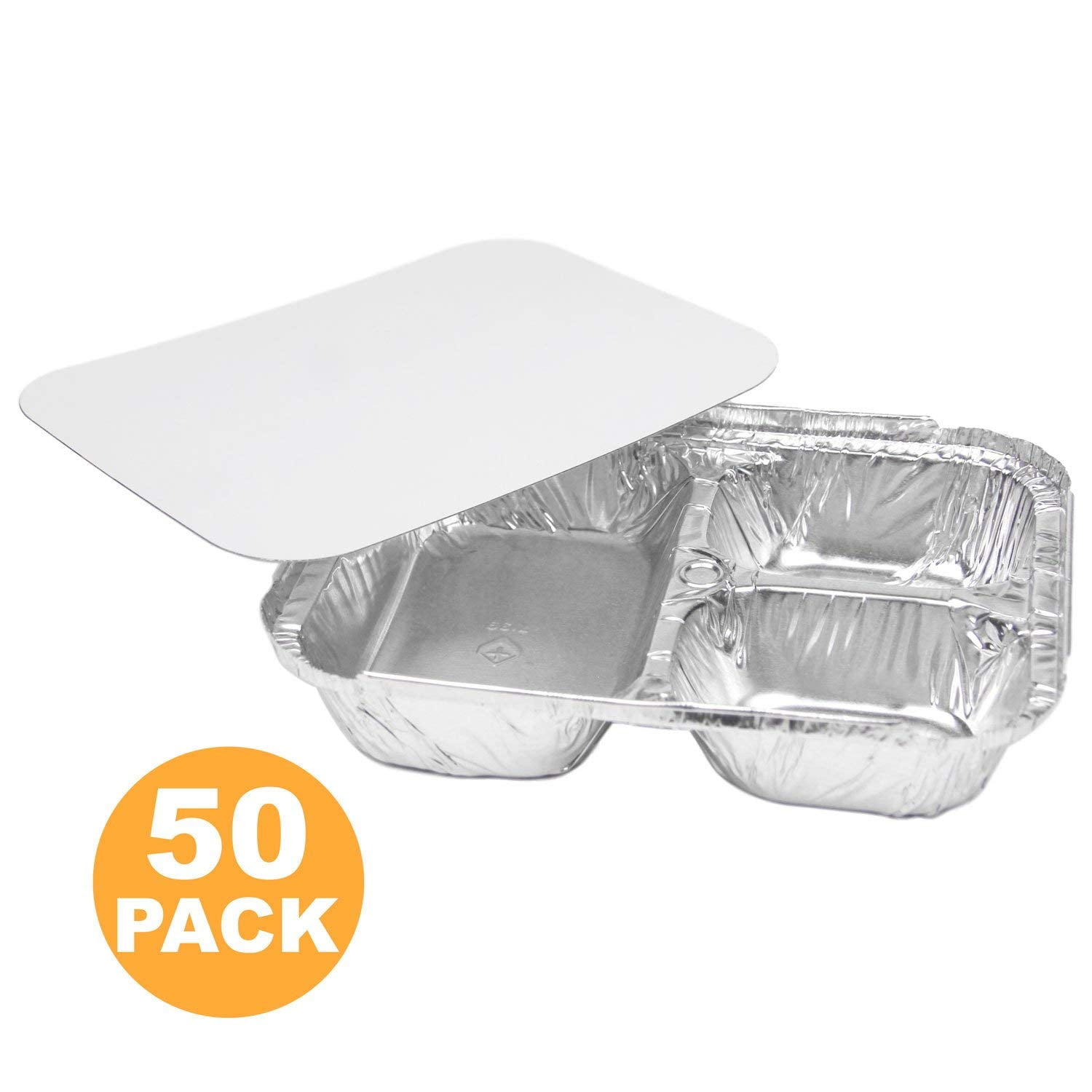 Durable Packaging Large 3-Compartment Black & Gold Oblong TV Dinner  Aluminum Foil Pan w/Board Lid 50/CS