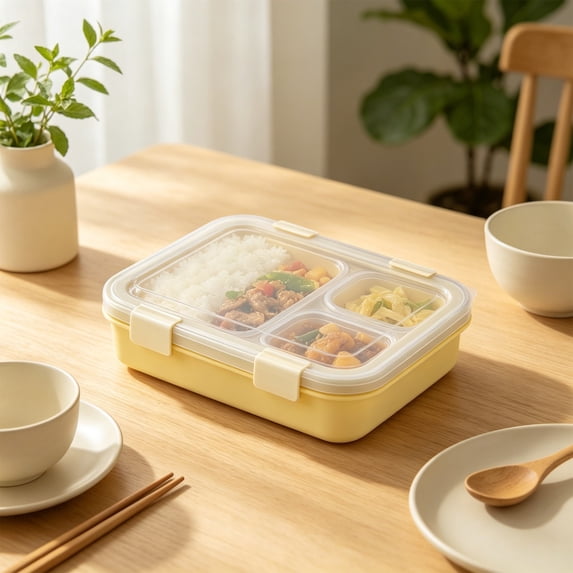 3 Compartment Bento Box, Adult Lunch Container with Divided Sections, Reusable Meal Prep Snack Box, Portable Food Storage for Work Travel, Microwave Safe Lunch Tray