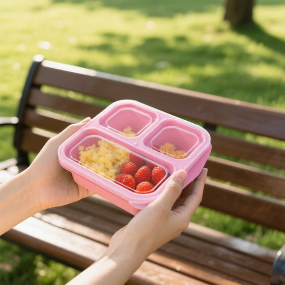 3-Compartment Bento Snack Box Containers for Adults Lunchable Meal Prep Containers Reusable Stackable Bento Lunch Box Food Storage Prep Containers with Lids Pink