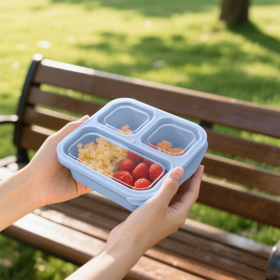 3-Compartment Bento Snack Box Containers for Adults Lunchable Meal Prep Containers Reusable Stackable Bento Lunch Box Food Storage Prep Containers with Lids Blue