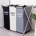 thumbnail image 1 of 3 Compartment Canvas Laundry Hamper Sorter Basket Three Lattice Storage DARK & LIGHT & COLOR, 1 of 12