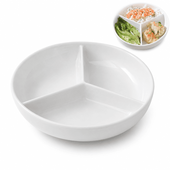 3Compartment Ceramic Divided Plate, Portion Control Food Serving Dish, FoodGrade Ceramic Split Plate for Meal Prep, Microwave Oven Dishwasher Safe