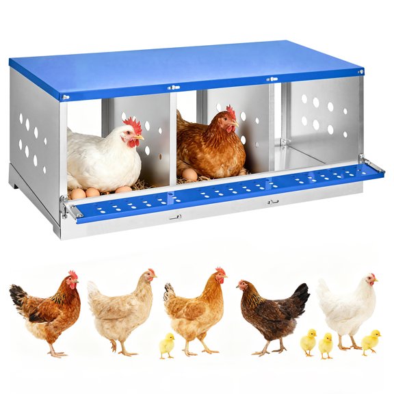 3-Compartment Chicken Nesting Box with Roll-Away Egg Collection - Metal Laying Box for Hens and Ducks, Features Pull-Out Tray & Swing Perch, Wall Mount Design for Coops