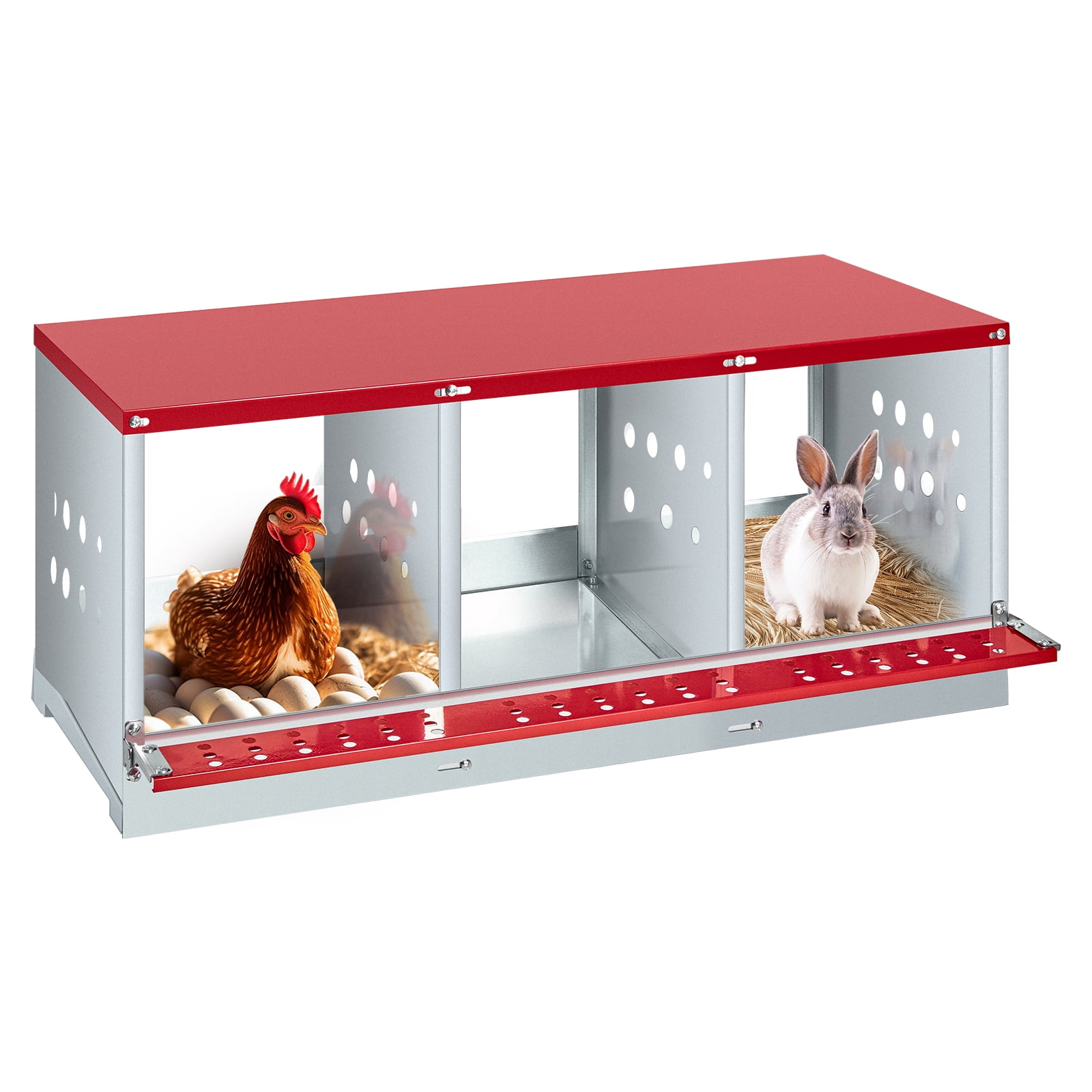 Nested Pull Box 3-Compartment Chicken Nesting Box with Roll-Away Egg Collection - Metal ...