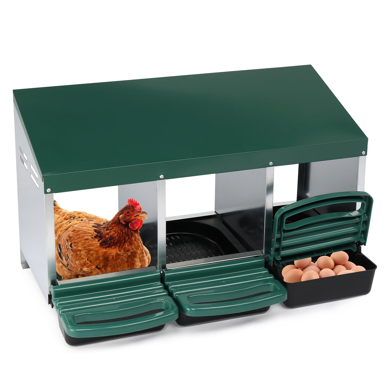 3 Compartment Chicken Nesting Box, Sloped Ventilated Egg Holder Private Habitat for Hens Ducks Chicken Coop Backyard Farm