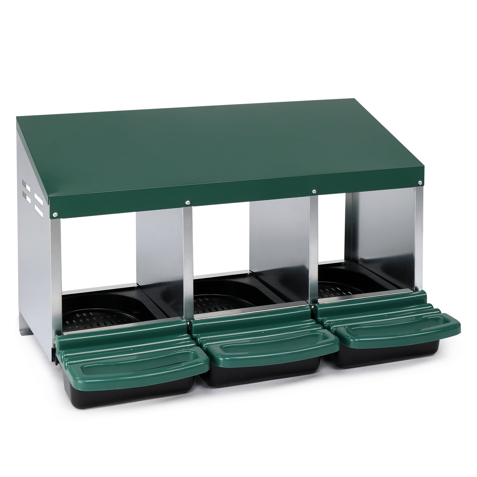 3 Compartment Chicken Nesting Box for Hens Ducks Poultry, Steel & Plastic Heavy Duty Laying Box with Angled Ventilated Bottom, Easy Assembly for Coop