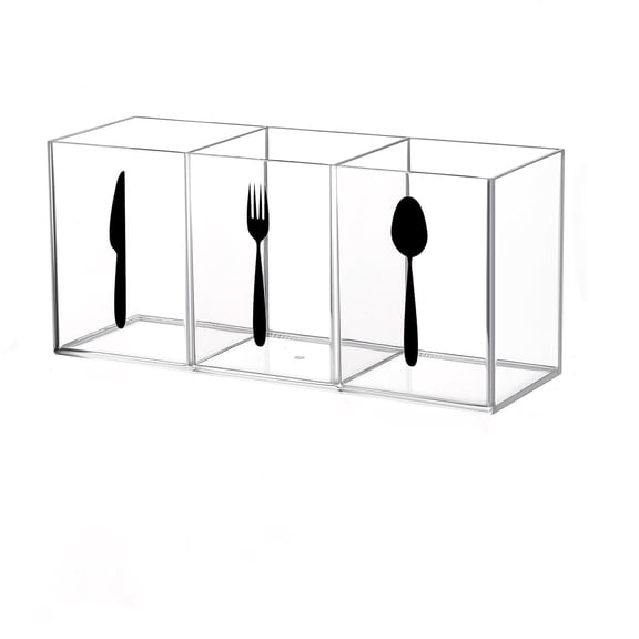 3-Compartment Clear Acrylic Storage Box, Desktop Utensil Organizer for Knives/Forks/Spoons, Durable Easy to Clean, for Home Use