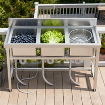 3 Compartment Commercial Utility Sink, Outdoor Freestanding Kitchen Sink with Adjustable Legs, Utility Sink, Freestanding Utility Sink for Laundry, Farmhouse Use