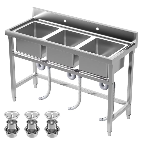 3 Compartment Commercial Utility Sink, Stainless Steel Utility Sink,Kitchen Sink for Laundry, Farmhouse & Outdoor Use