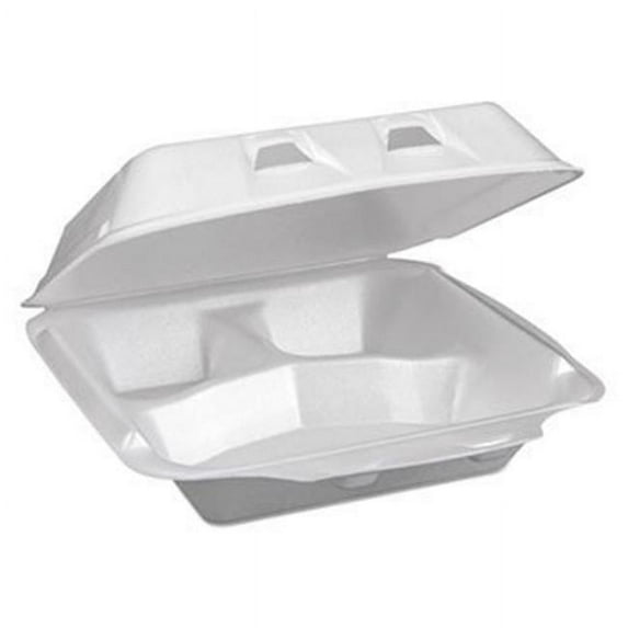 3-Compartment Foam Hinged Lid Containers - White - Small - 150 Per Carton