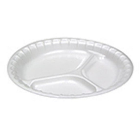 3 Compartment Foam Plate, White - 4 Per Case